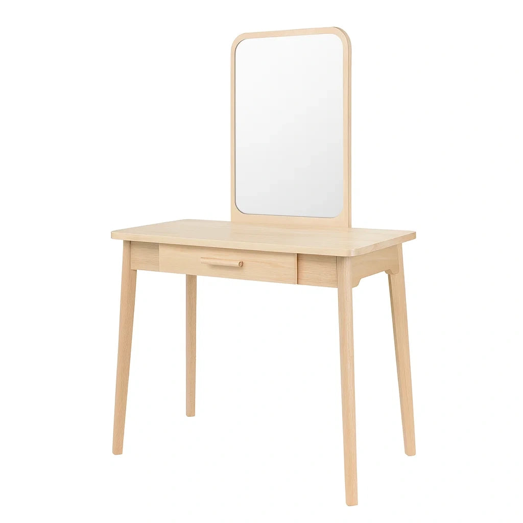 Coiffeuse en bois avec miroir rectangulaire et tiroir(Bois clair)