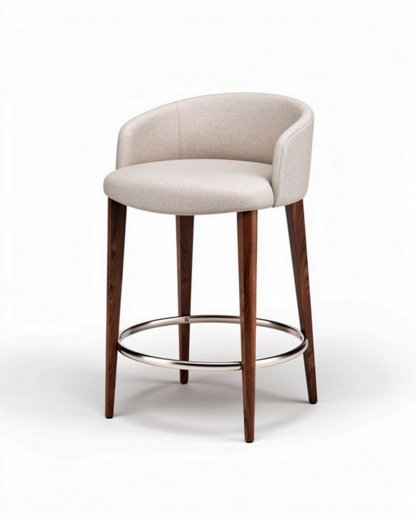 Chaise de bar avec dossier en tissu et pieds en bois - 45 x 45 x 95cm