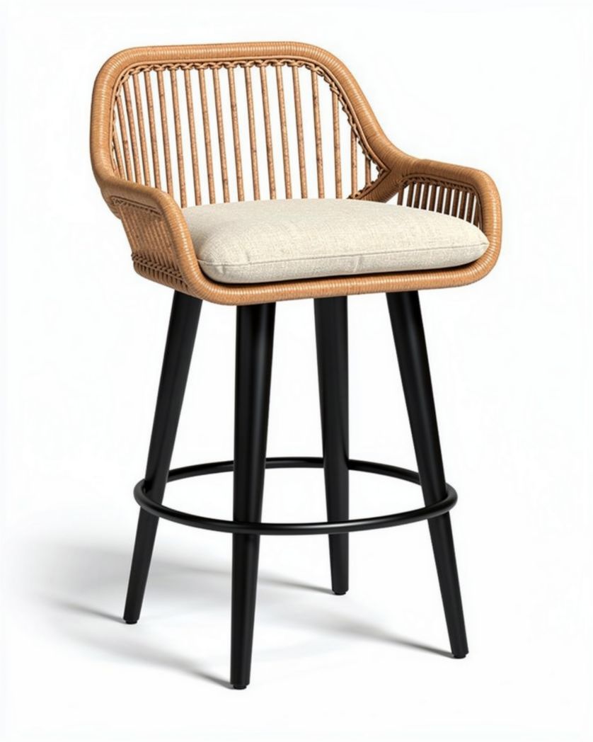 Chaise de bar en rotin pour espace de restauration - 45 x 50 x 100cm