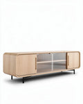Meuble TV en bois avec portes vitrées pour salon - 150 x 40 x 50cm