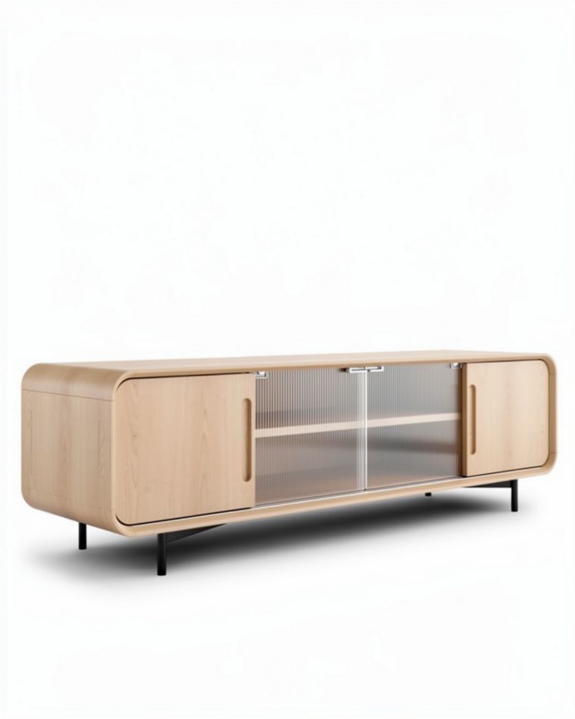 Meuble TV en bois avec portes vitrées pour salon - 150 x 40 x 50cm