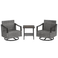 Ensemble de mobilier de jardin avec deux fauteuils pivotants et table carrée grise en métal et rotin PE(Gris)