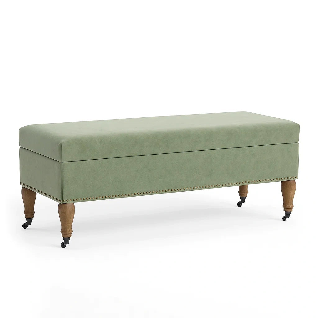 Banc de rangement en cuir synthétique vert et bois, 100x40x45 cm(Vert)