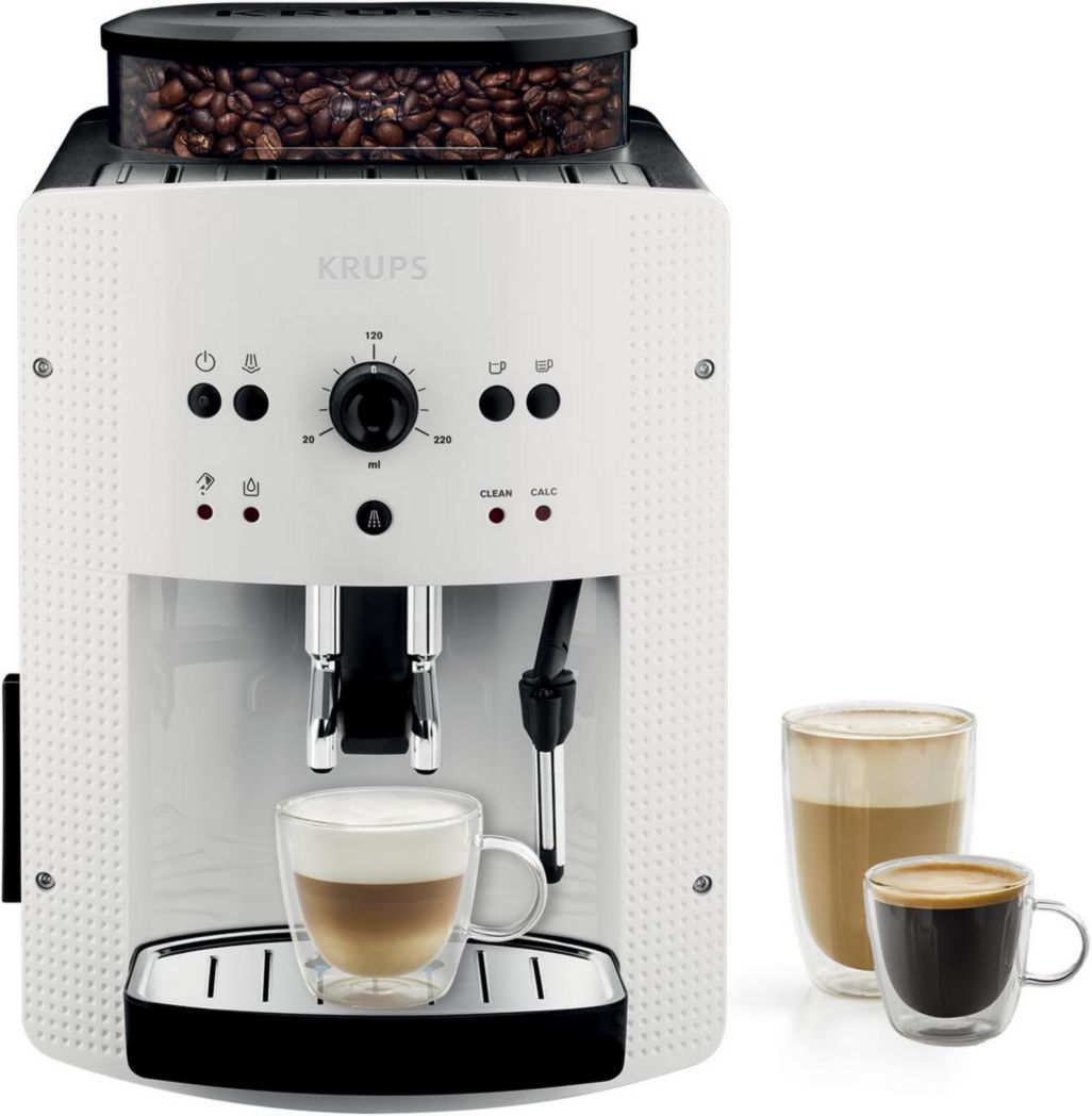 Krups Machine à café à grains, 1,7 L, 2 tasses simultanément, Nettoyage automatique, Buse vapeur pour cappuccino, Cafetière expresso, Essential black YY8125FD, Noir(Noir)