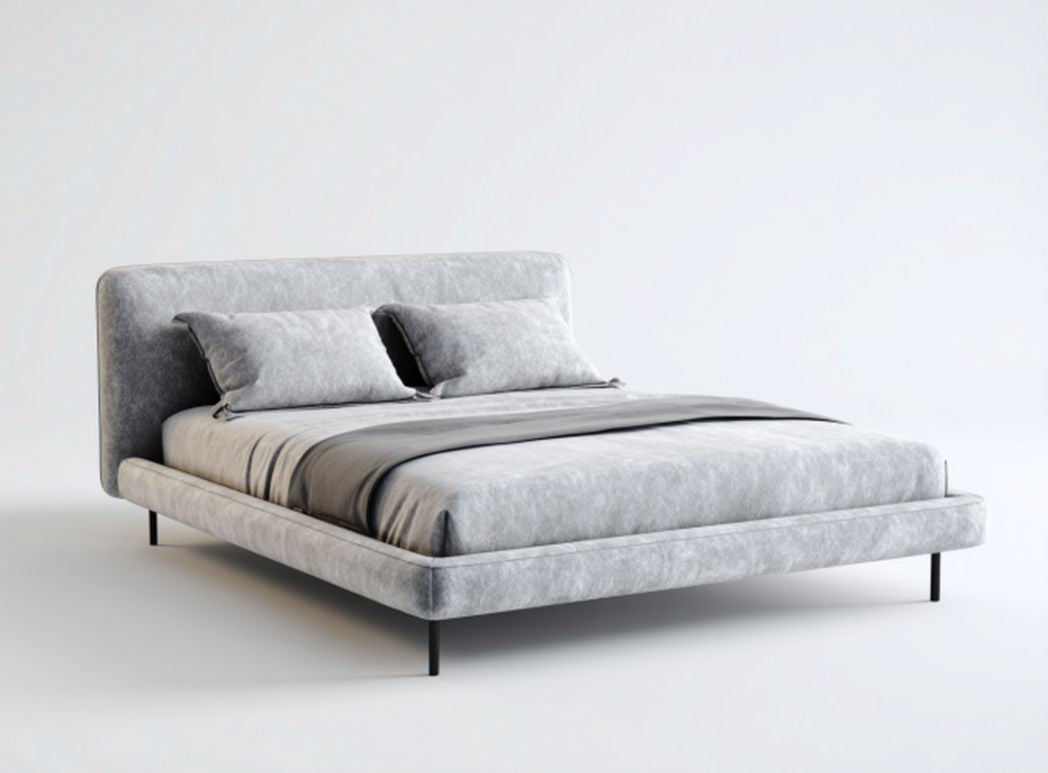 Lit double en tissu pour chambre - 200 x 160 x 100cm