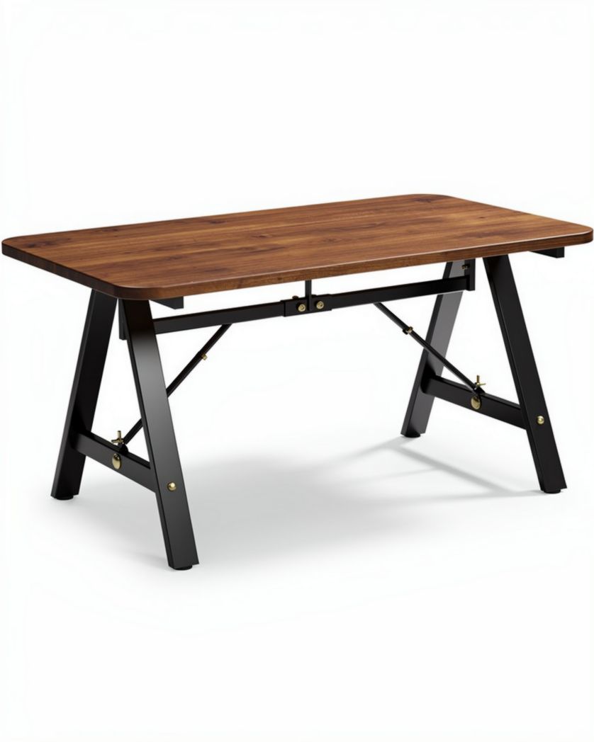 Table pliante en bois et métal pour espace de travail - 150 x 75 x 75cm