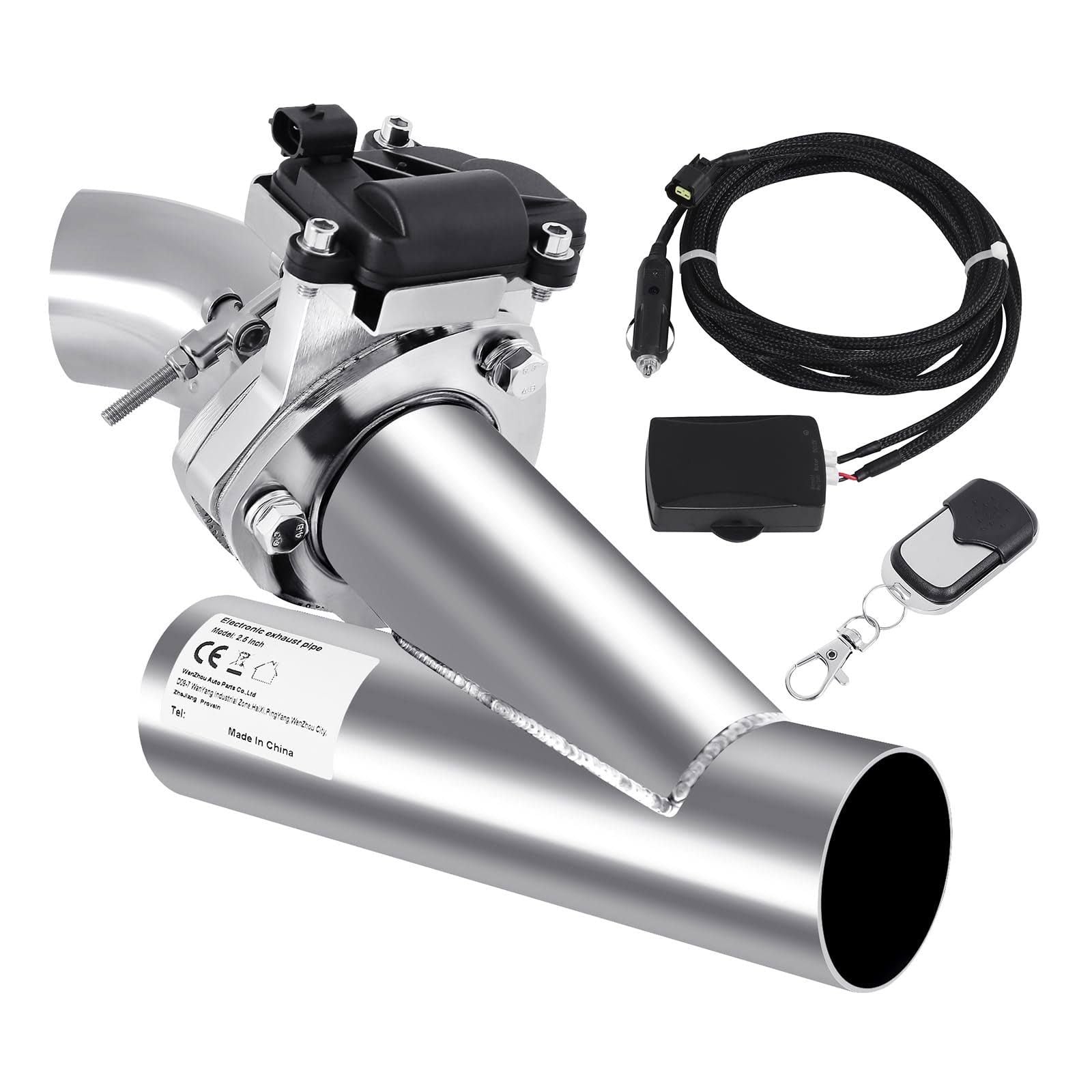 Kit de système de commutation de soupape d'échappement à rabat de silencieux arrière électrique en acier inoxydable de 2,563 mm avec télécommande(Argent/Noir)