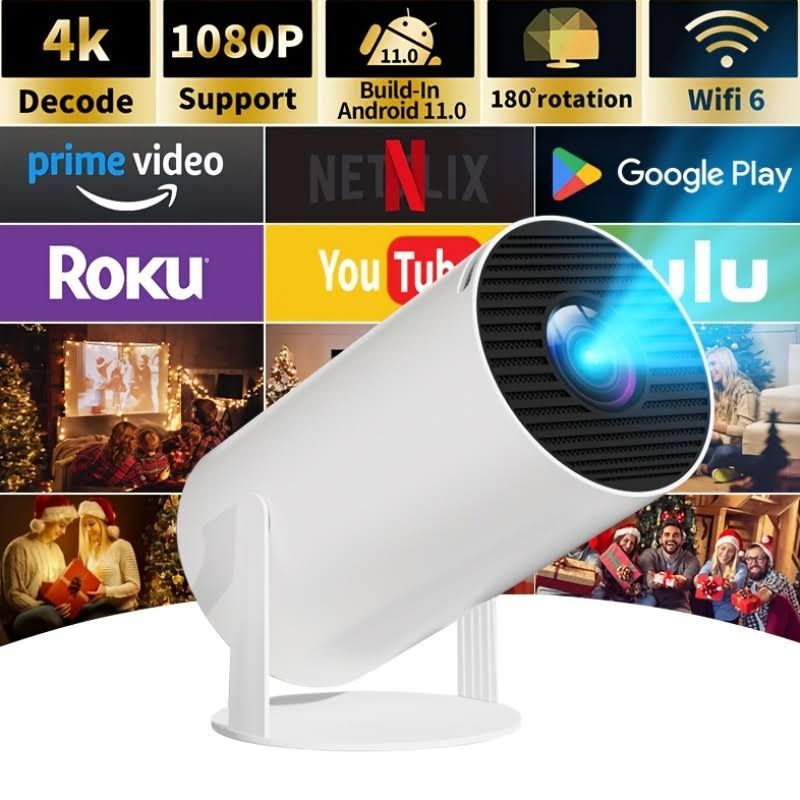 2025. Projecteur 4K avec double Wi-Fi et fonction de mise, Videoprojecteur vidéo 4k, Videoprojecteur vidéo 8k haut de gamme, Retroprojecteur vidéo 4k(Blanc)