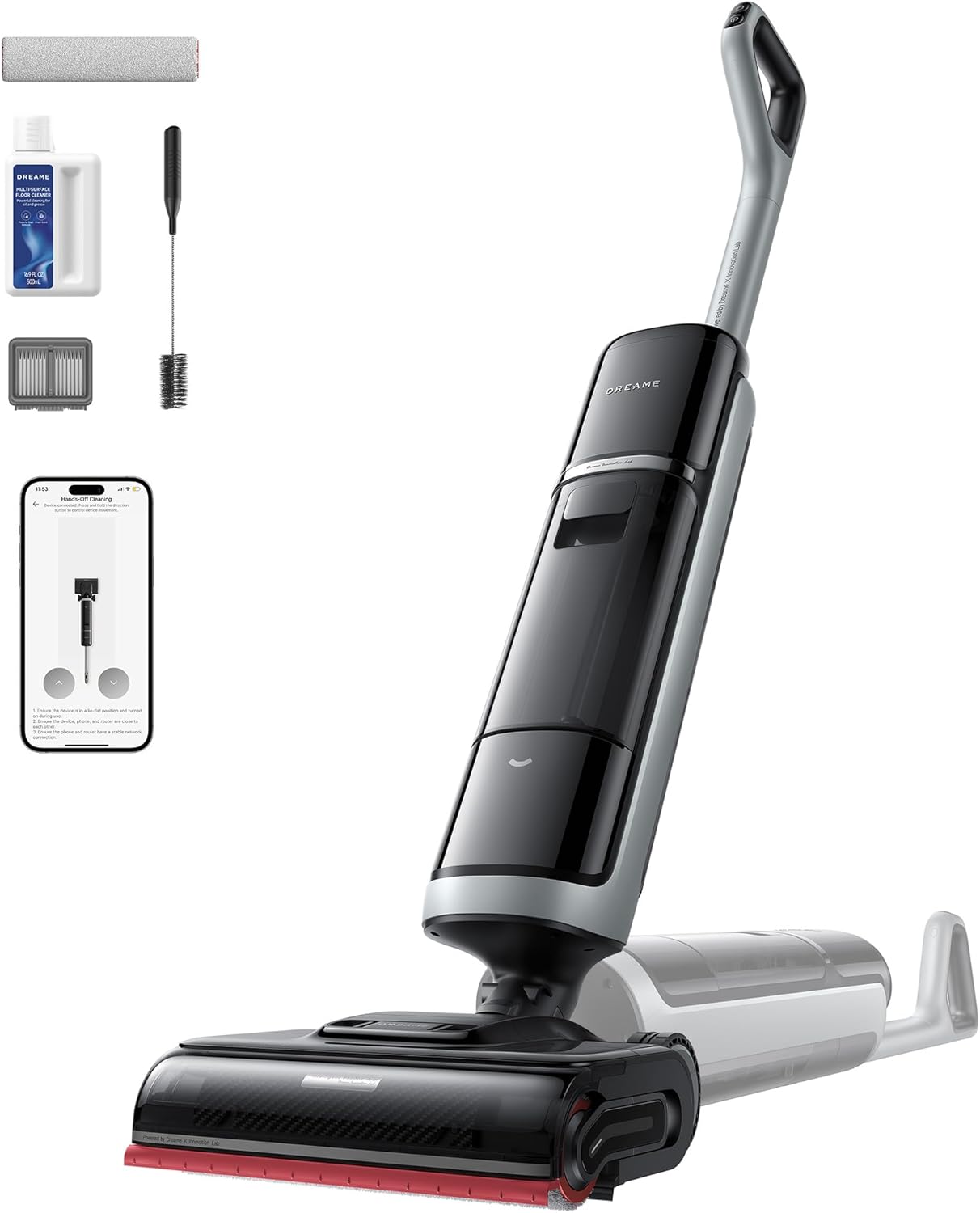 DREAME H15 Pro Heat Aspirateur Laveur, Nettoyage des sols à 85 °C, bras robotisé IA GapFree, capteur RVB intelligent, 22 kPa, 0 nœuds, lavage brosse à 100°C, séchage en 5 min à 90°C,contrôle par appli