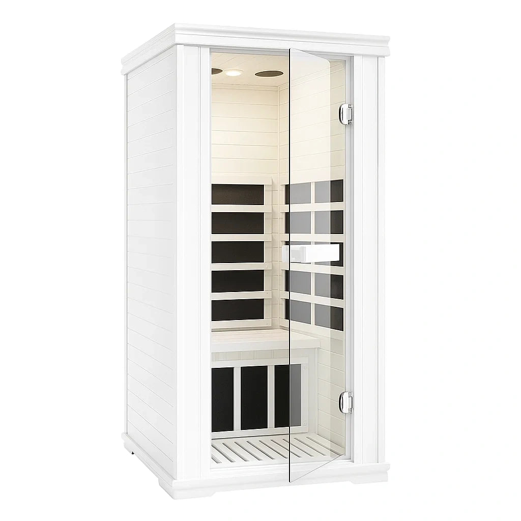 Cabine de sauna infrarouge en bois avec porte en verre trempé - Blanc, 190x90x90 cm(Blanc)