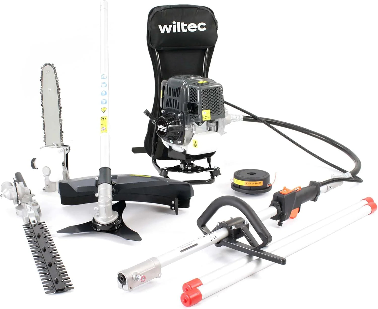Wiltec outil multifonction jardin 4-en-1 thermique, rallonge, débroussailleuse