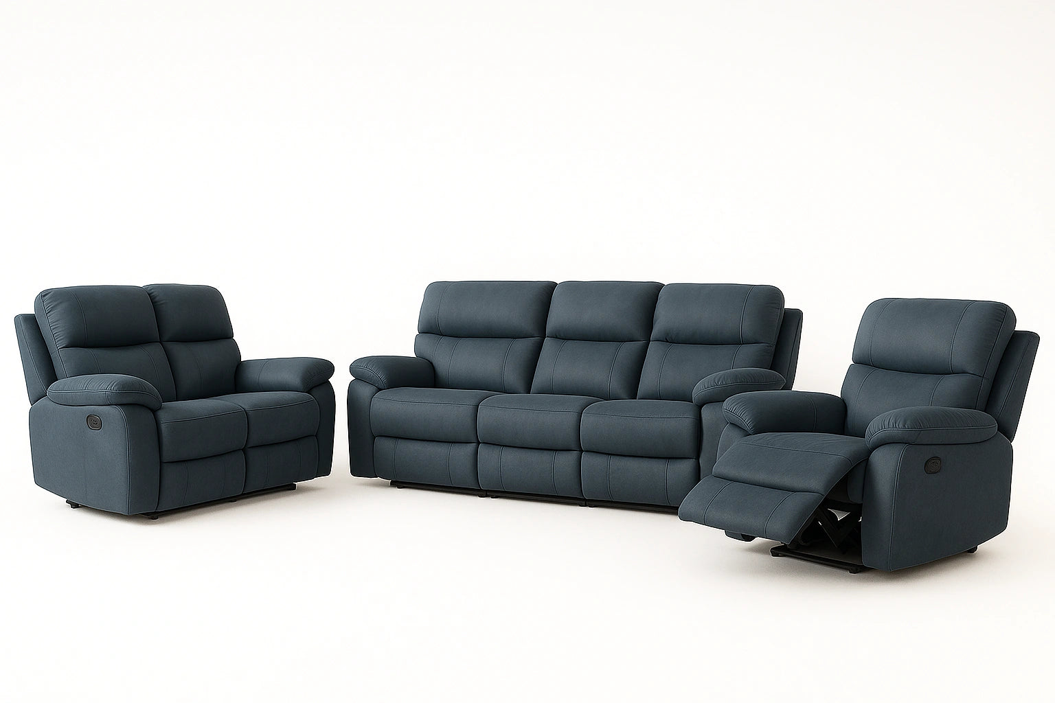 Ensemble de canapés, 1 canapé 3 places  1 canapé 2 places  1 fauteuil inclinable électrique, gris bleu foncé, cuir synthétique, pour salon, style moderne minimaliste, 200×90×100 cm - gZHeLDKsi5Ji(Gris bleu foncé)