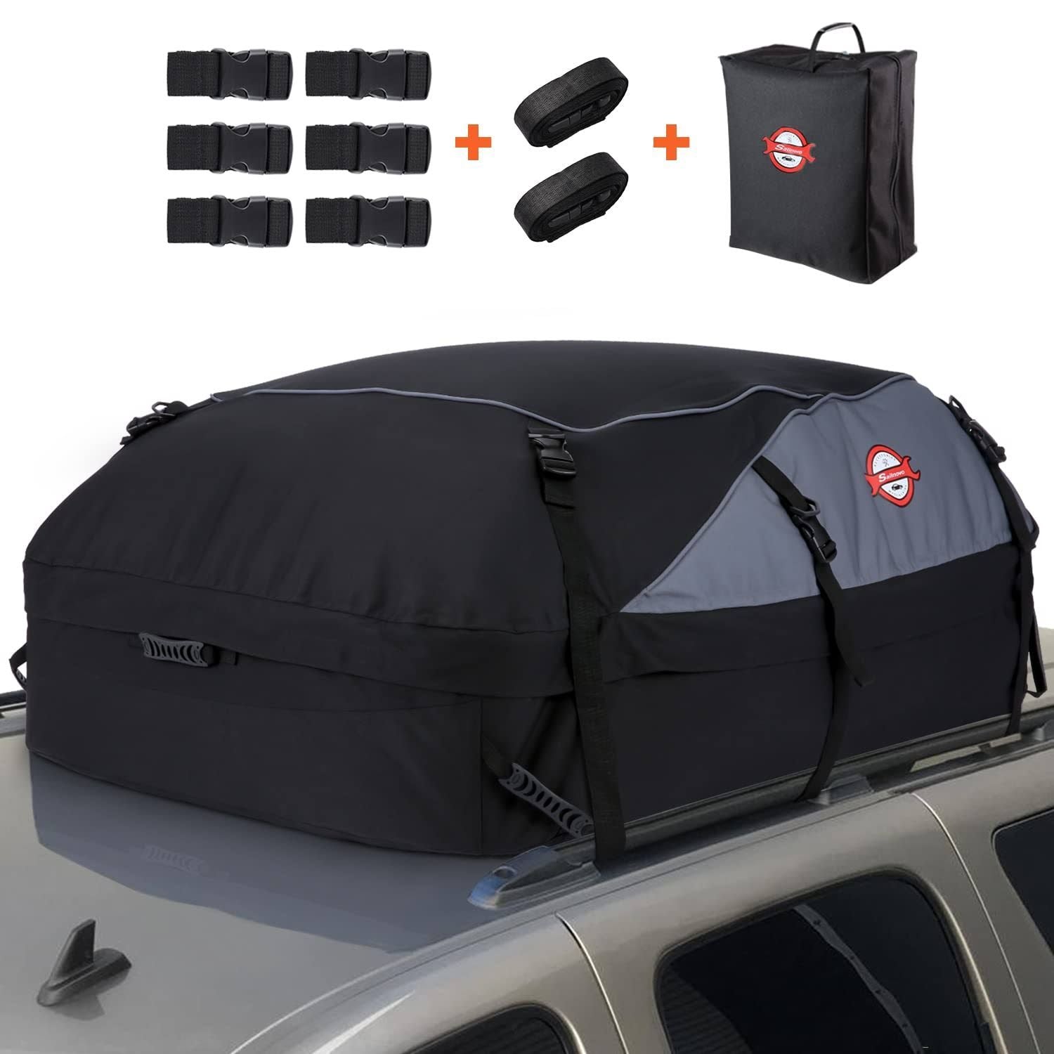 Coffre de Toit de véhicule Sac de Toit Voiture pour Voyage résistant aux intempéries (580L-Nylon 900D)(Noir/Gris)