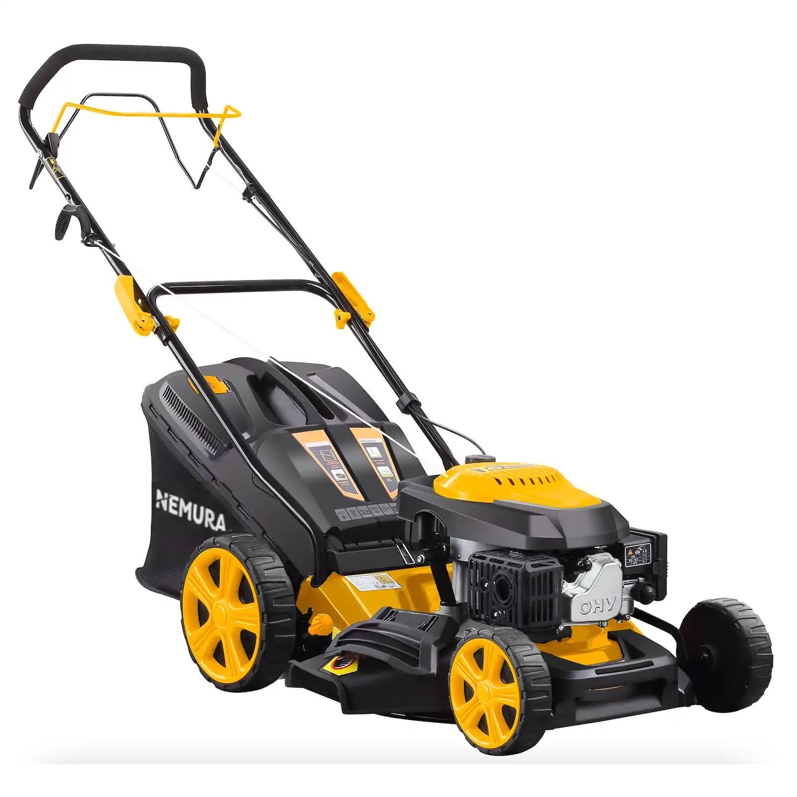 Tondeuse thermique tractée 146cm3 - Coupe 46cm - Démarrage Auto Choke(Jaune/Noir)