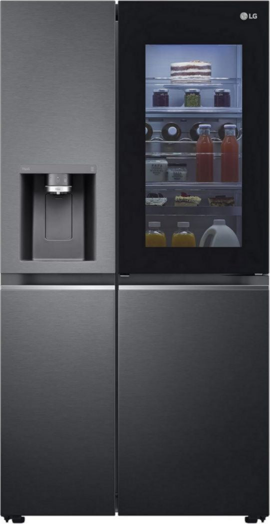 Réfrigérateur combiné LG GSXV91MCAF - Côte à côte, 635 L, InstaView, Total No-Frost, compartiment congélateur, distributeur d'eau et de glaçons UVnano, compresseur à onduleur linéaire, Wi-Fi, noir, classe F