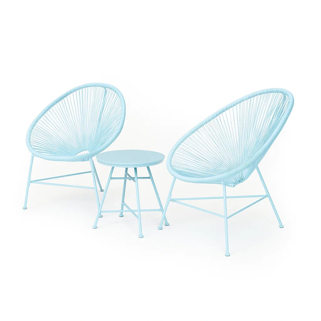 Ensemble de mobilier de jardin avec chaises et table en métal et corde bleue pour extérieur(Bleu)