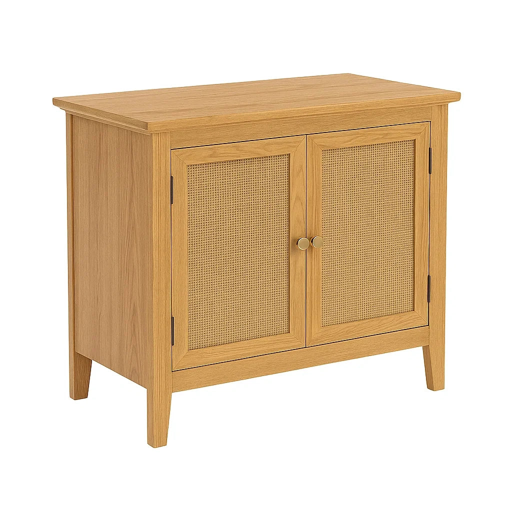 Buffet en bois de chêne avec portes en rotin(Chêne Naturel)