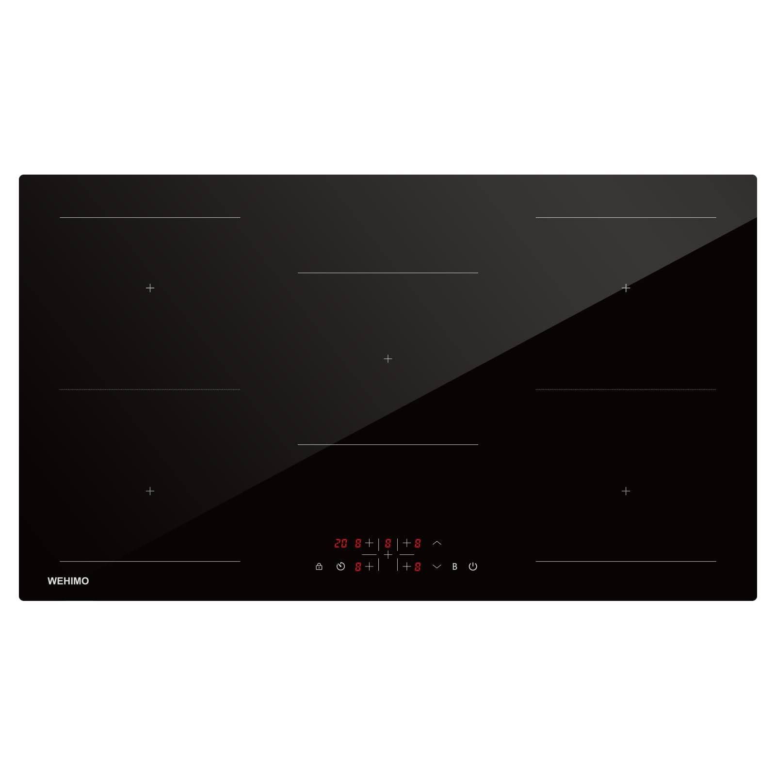 Plaque à Induction 5 Foyers Encastrable - WEHIMO Plaque de Cuisson Electrique 8600W - Fonction Booster - 9 Niveaux de Puissance - Minuterie -(Noir)