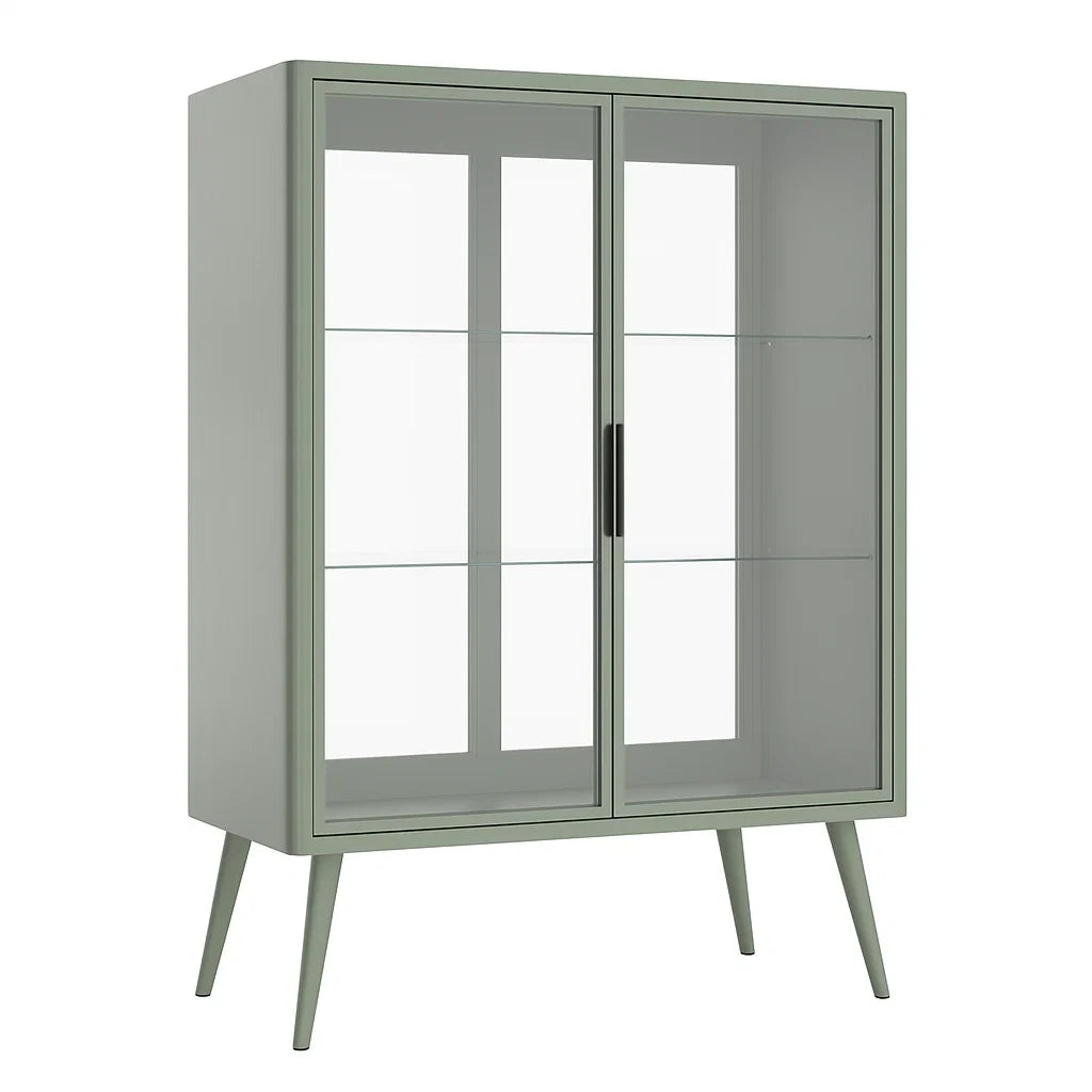 Vitrine en métal vert avec portes en verre trempé 150x100x40 cm(Vert)