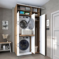 ROOMART Dora - Meuble pour machine à laver - Pour sèche-linge et machine à laver - En 4 couleurs - Avec portes et panneau coulissant - Blanc - Chêne blanc - Chêne anthracite - Chêne blanc (chêne blanc)(Blanc)