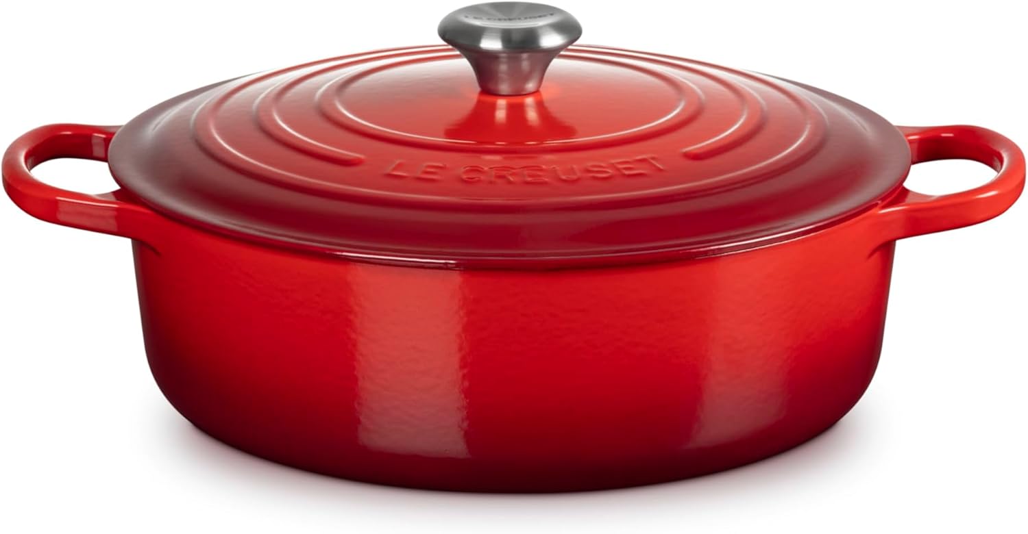 LE CREUSET Cocotte Ronde Basse en Fonte émaillée Signature, 30 cm, 6,2 L, Cerise, 21179300602430(Rouge)