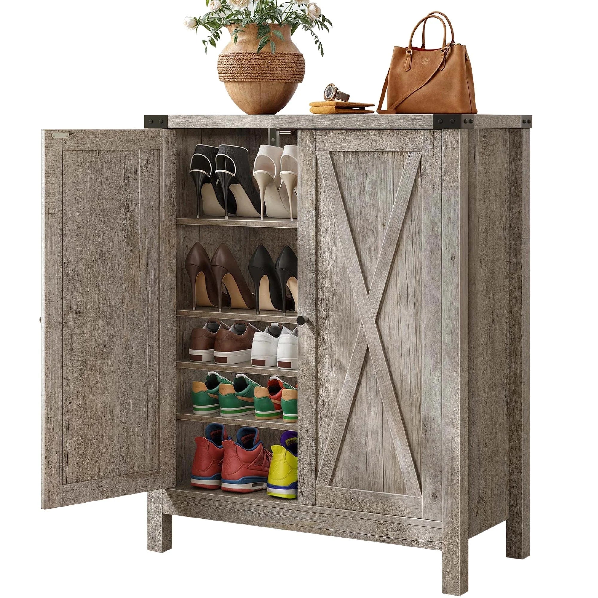 Moasis 5-tier 20 Pair Shoe Storage Cabinet with Double Doors for Entryway(Oak)