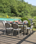 Ensemble table Cube 140x80 avec 6 chaises Erica, pour extérieur et jardin(Blanc/Blanc)