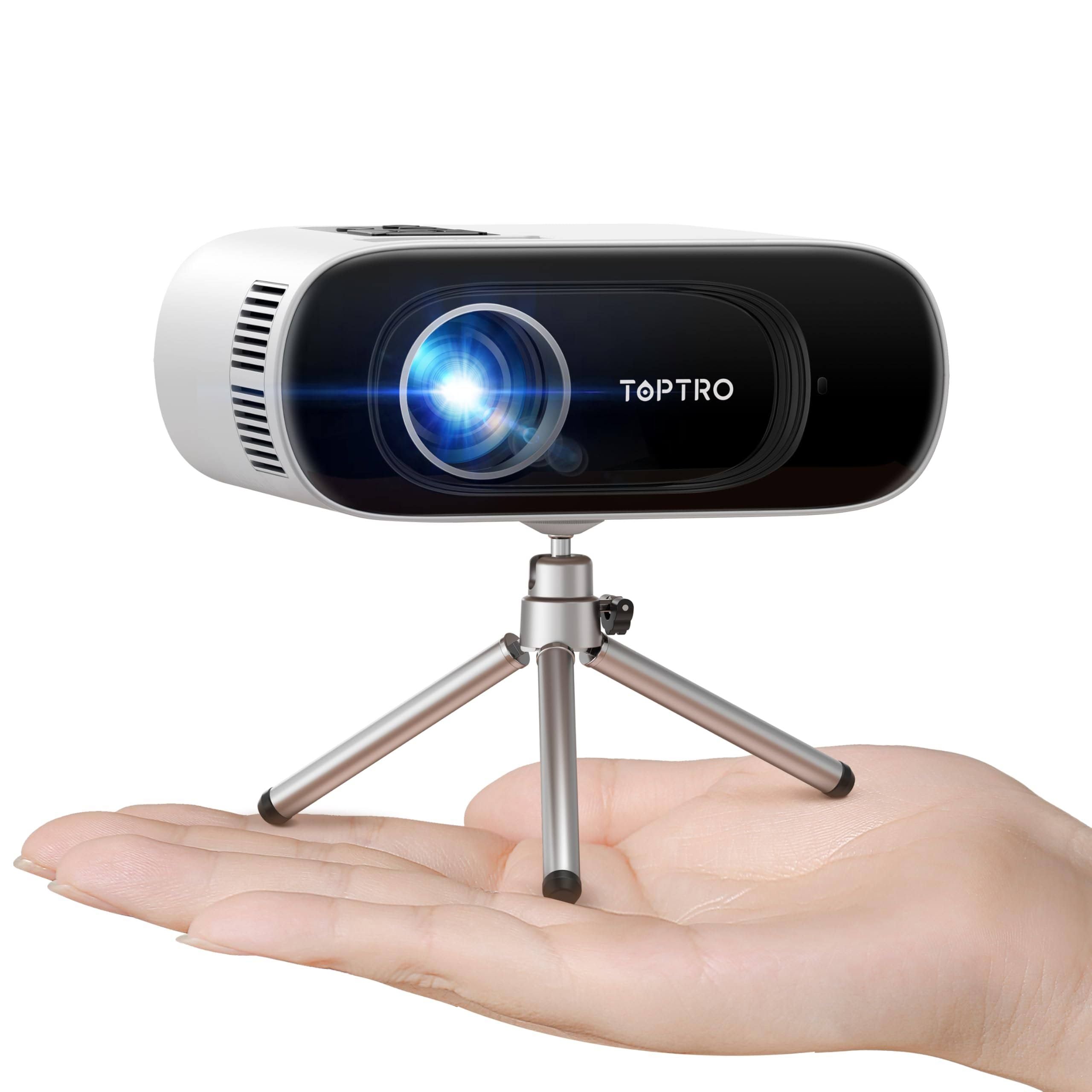 [Auto Keystone] TOPTRO Mini Projecteur Full HD Supporte 1080P,16000 Lumens Mini Vidéoprojecteur WiFi Bluetooth, Projecteur Portable Home Cinéma pour(Blanc/Noir)