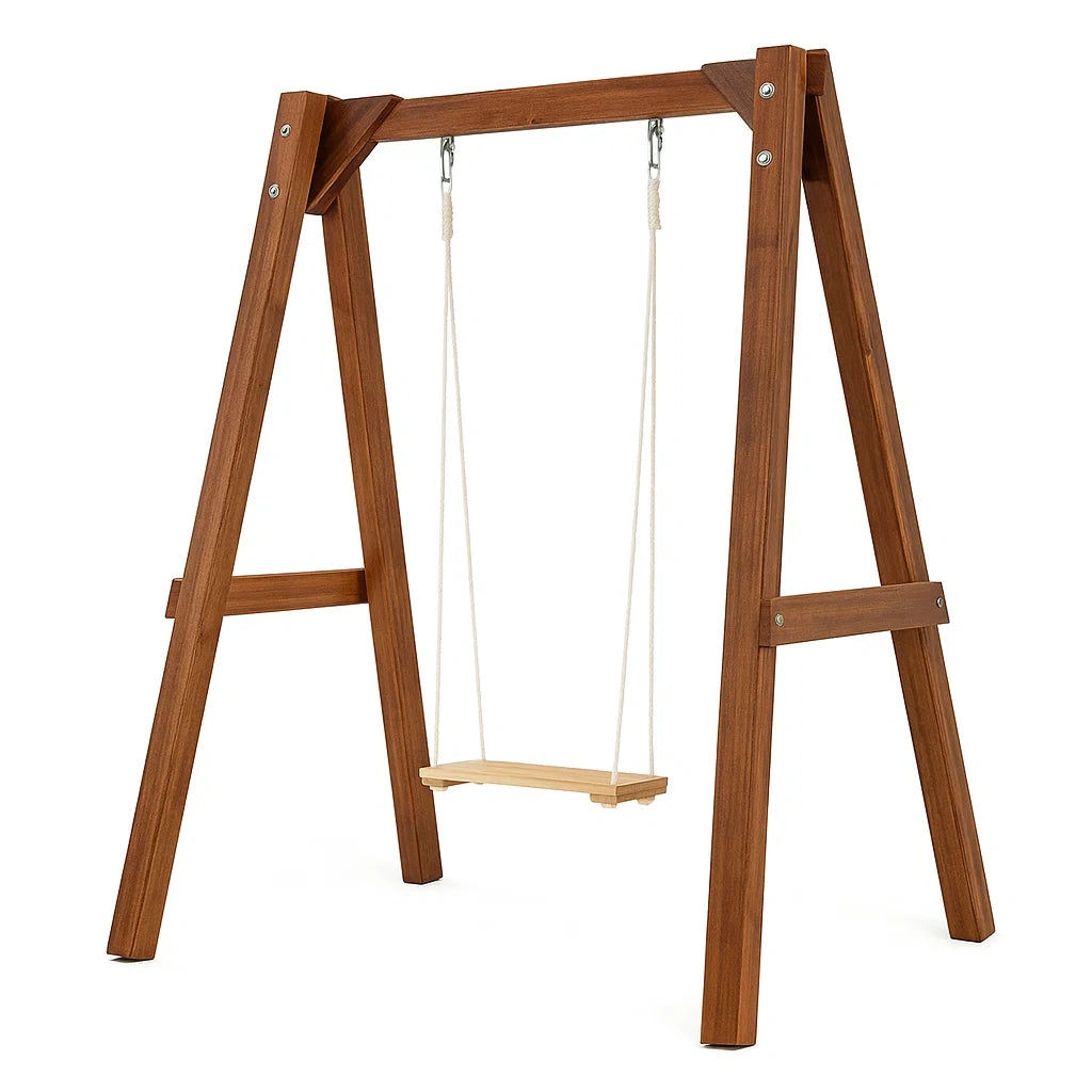 Équipements de jeux pour enfants portique balançoire en bois avec siège en corde pour extérieur(Marron/Bois Clair)